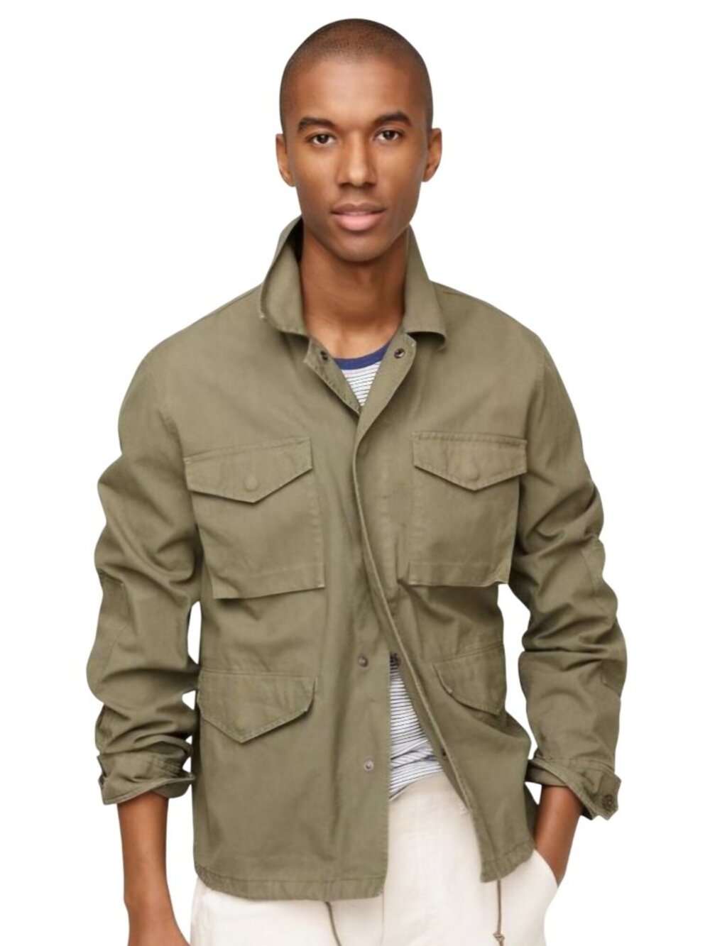 J.Crew Field Jacket Olive Zip Snap Closure Pockets Size M Sustainable Cotton